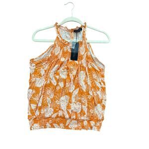 Rachel Zoe Orange Tropical Halter Tank Top Size Small NWT
